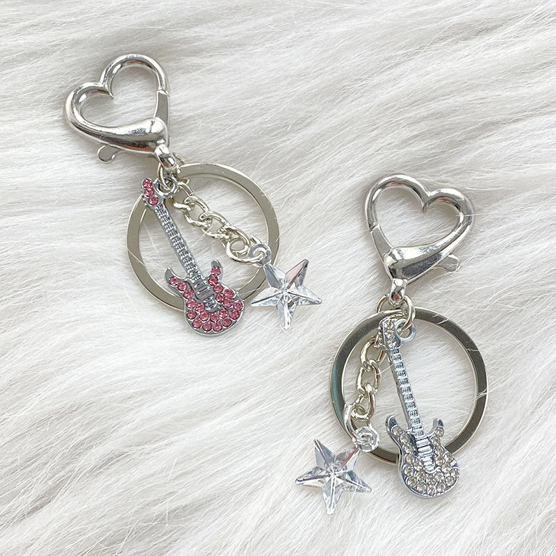 Wholesale Flash Diamond Guitar Pentagram Keychains